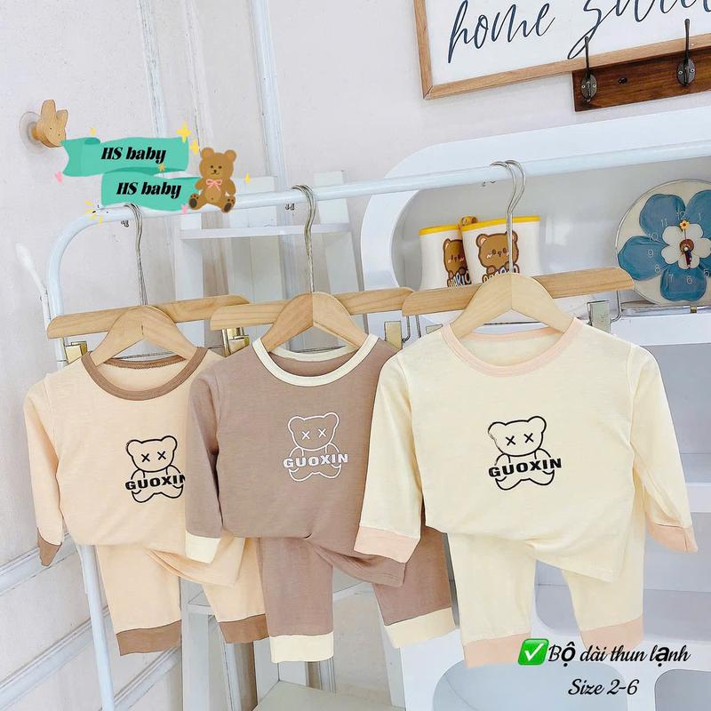 Bộ quần áo dài tay thun lạnh Gấu HS cho bé 4 đến 15kg