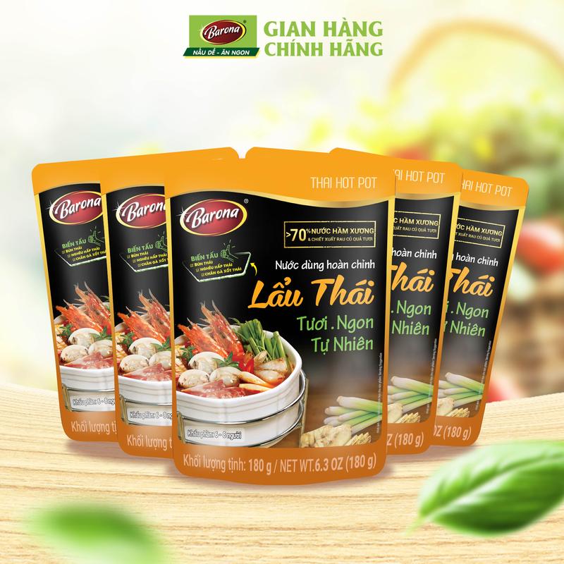 Combo 5 gói Nước dùng Lẩu Thái Barona 180g tươi ngon chuẩn vị không cần nêm nếm