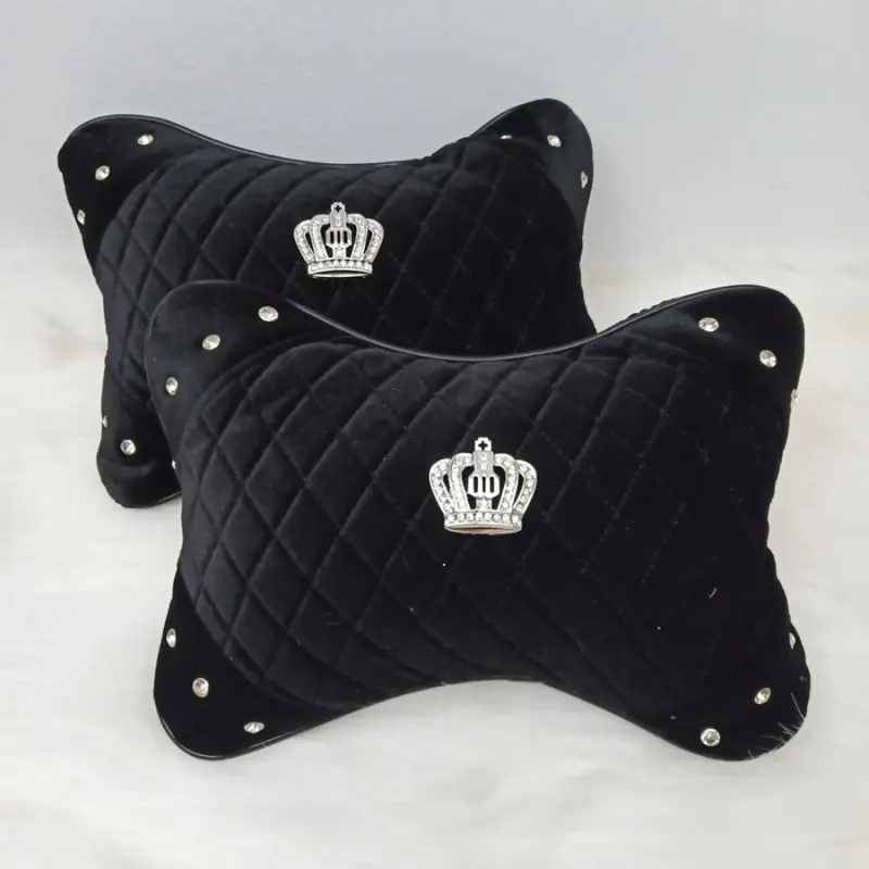 Bantal Headrest Mobil Sandaran Jok Mobil Motif DAD Mahkota CROWN, CC, SWAN Bahan BLUDRU Premium 3