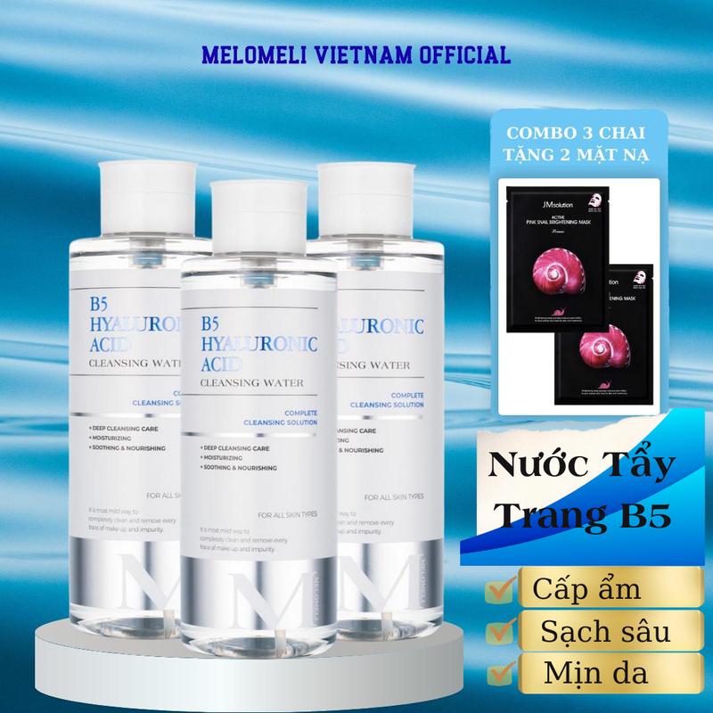 Combo 2 và 3 chai Nước tẩy trang B5 hyaluronic acid melomeli dung tích 550ml TẶNG MẶT NẠ dưỡng da sáng hồng tinh chất ốc sên (JMsolution ACTIVE PINK SNAIL BRIGHTENING MASK (Prime)