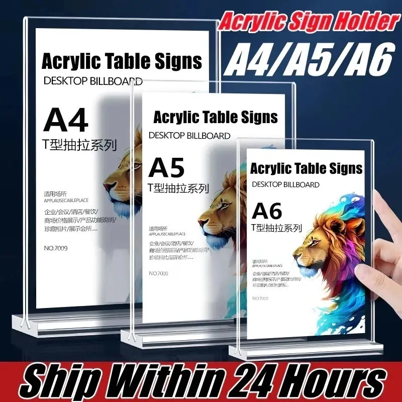 Akrylic Stand T-Shaped L-Shaped A4 A5 A6 Display Brosur QRIS Menu Holder Transparant Akrylic Frame