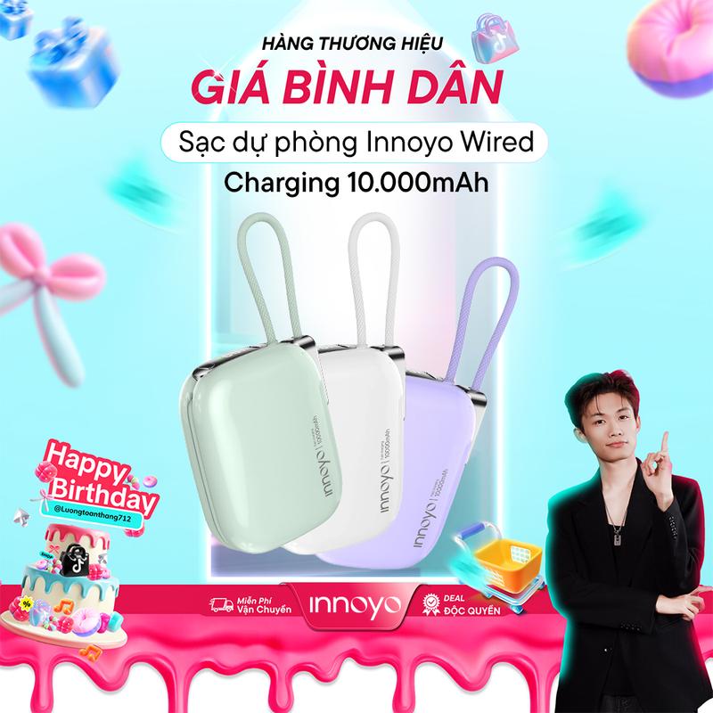 Sạc dự phòng Innoyo - Sạc nhanh 22.5W pin lớn 10.000mAh tích hợp dây sạc hỗ trợ iOS và Android - Bảo hành 12 tháng