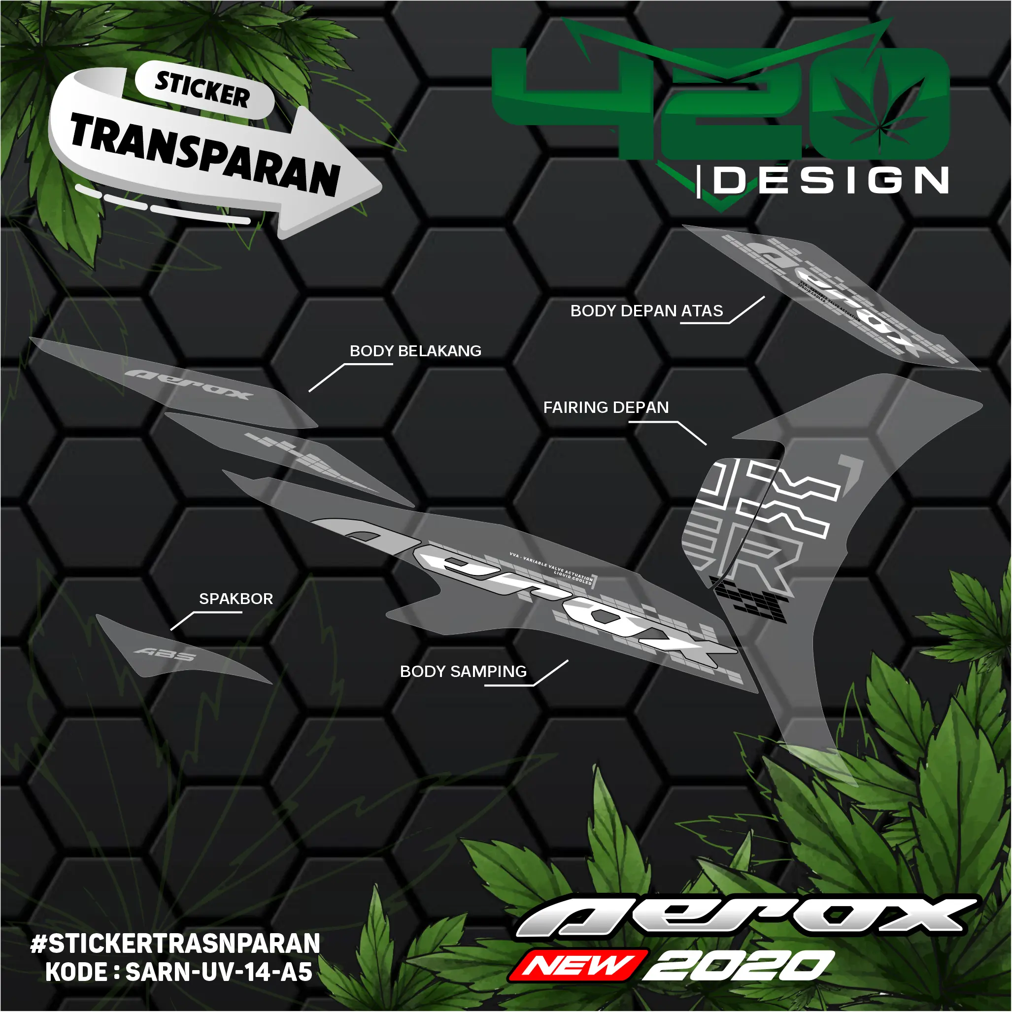 (New Motif) Stiker Striping Transparan Uv Aerox New 155 Cyber City Tahun 2020 2021 2022 Desain Bening Series 2 - SARN-UV