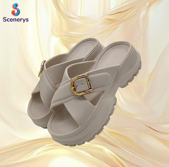 Scenerys Sandal wedges wanita, sandal fuji trendy, sandal jelly wanita motif korea, tali ganda, sandal kasual wanita 2025 7