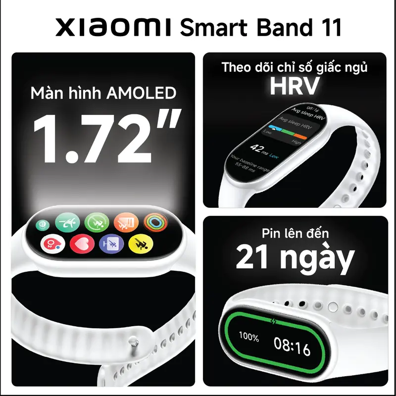[KOL] Đồng hồ thông minh Xiaomi Smart Band 11 - Màn hình AMOLED 1.72" - Theo dõi chỉ số giấc ngủ HRV - Chính hãng | BigBuy360 - bigbuy360.vn