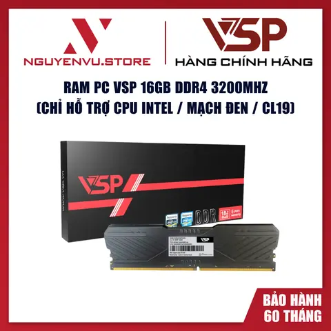 RAM PC VSP 16GB DDR4 3200MHz (Chỉ Hỗ Trợ CPU Intel / Mạch Đen / CL19) - Hàng chính hãng