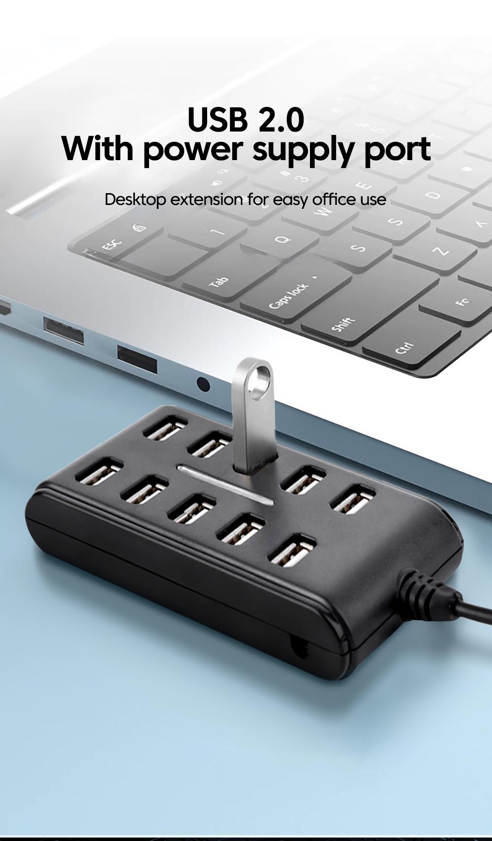 Usb Multi Extender 10 Ports Hub Usb 2.0 Multi USB Splitter with Switch Power Adapter Multi ...
