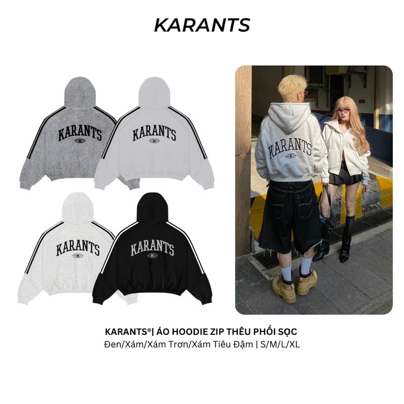  Áo Hoodie Zip Thêu Karants Phối Sọc Local Brand Form Boxy Khoá Kéo 2 Chiều Streetwear Hot Trend - AK11 