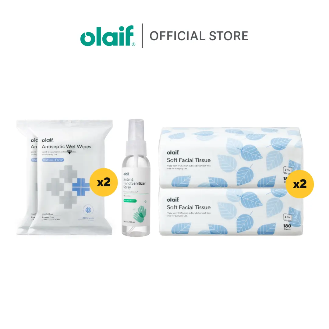 [Bundle] Antiseptic Wet Wipes (2 packs) + Handsanitizer Spray + Tissu 180 Sheets (2 packs)