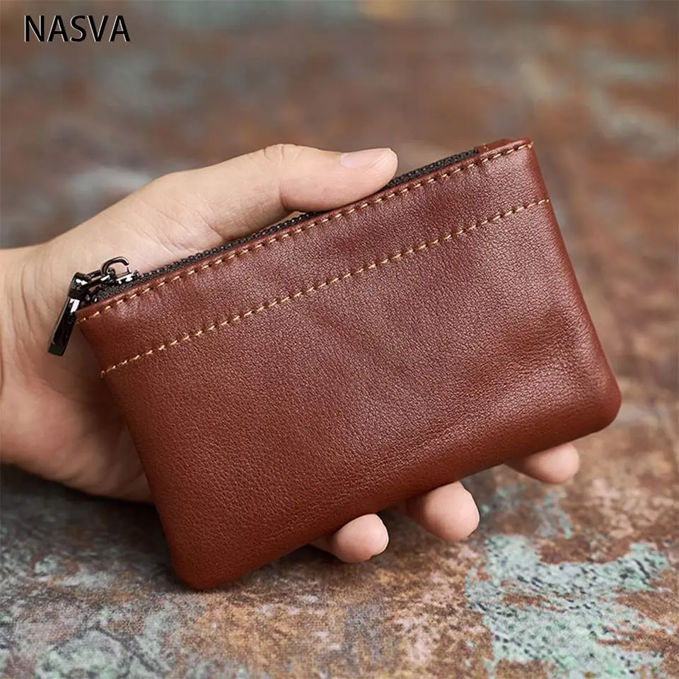 Fashion Short Wallet Purse High Qualty Genuine Cowhide Slim Card Clip Zipper Coin Pouch Cute Key Bag Multifunction Card Holder NASVA