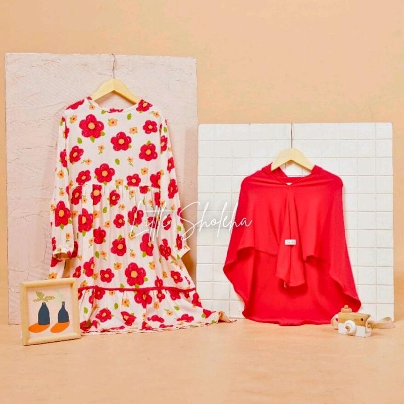 set gamis & hijab anak Bunga Katun Muslim Dress Panjang Baju Motif 2