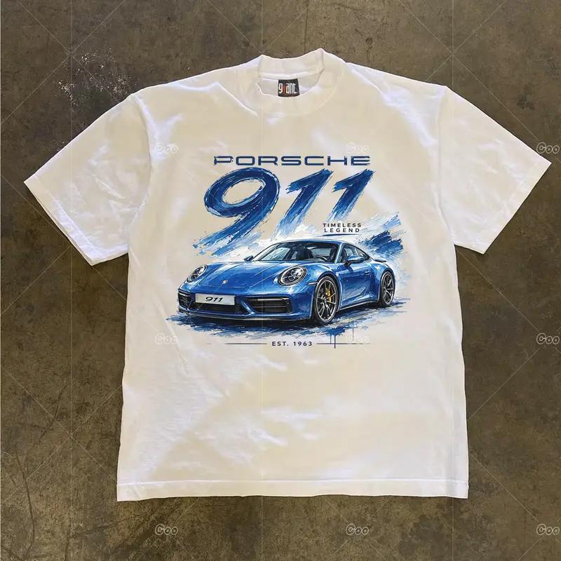 (24H SHIP)Áo thun nam nữ casual - In xe Porsche 911 vẽ tay - Phong cách đua xe thời trang cá tính - Mềm mại thoải mái - Cổ tròn tay ngắn - Kiểu dáng rộng - Thời trang dễ phối - Vải co giãn thoáng khí - Áo trên thoải mái