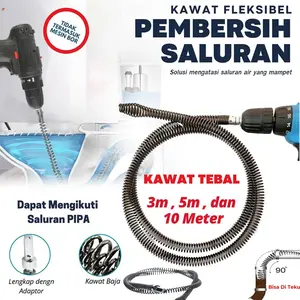 3/5/10/15 Meter / kawat pembersih saluran air / Pipe Cleaner Stag Pembersih Saluran Pipa Mampet Sumbat Tersumbat Drain Pipe Cleaner