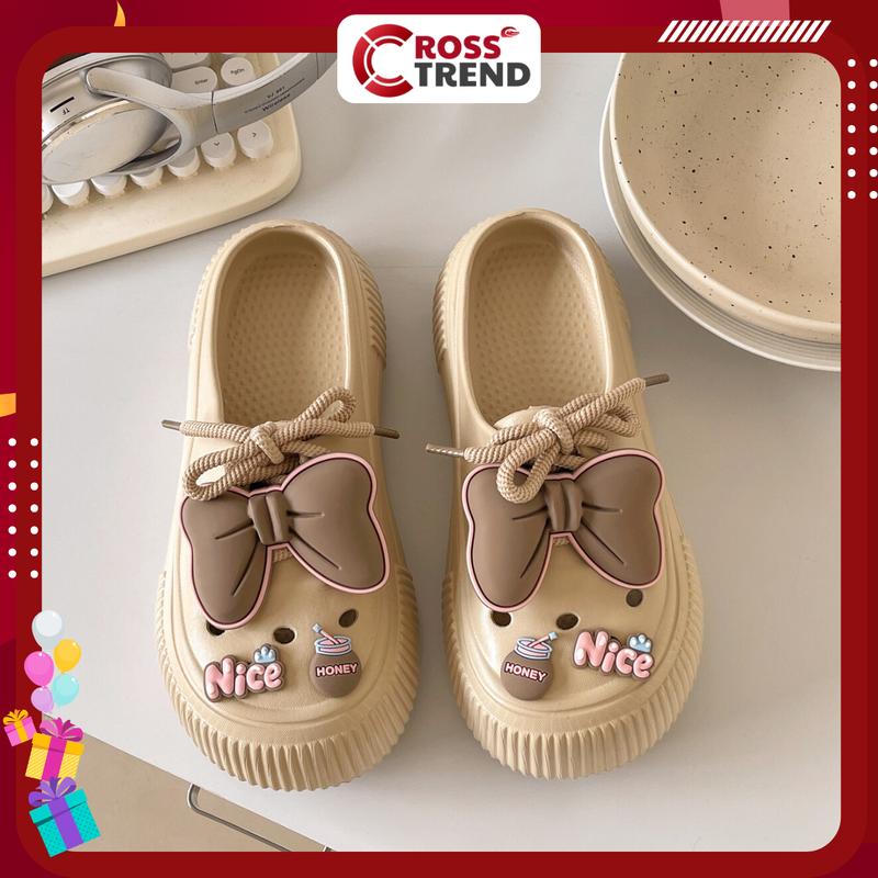 TĂNG 1 SIZE Dép cross nữ đẹp mới nhất 2025 Dép sục nữ sang chảnh NƠ THẮT DÂY full charm đế cao 4cm girl phố có quai hậu mềm êm nhẹ chân Shoes CROSS TREND