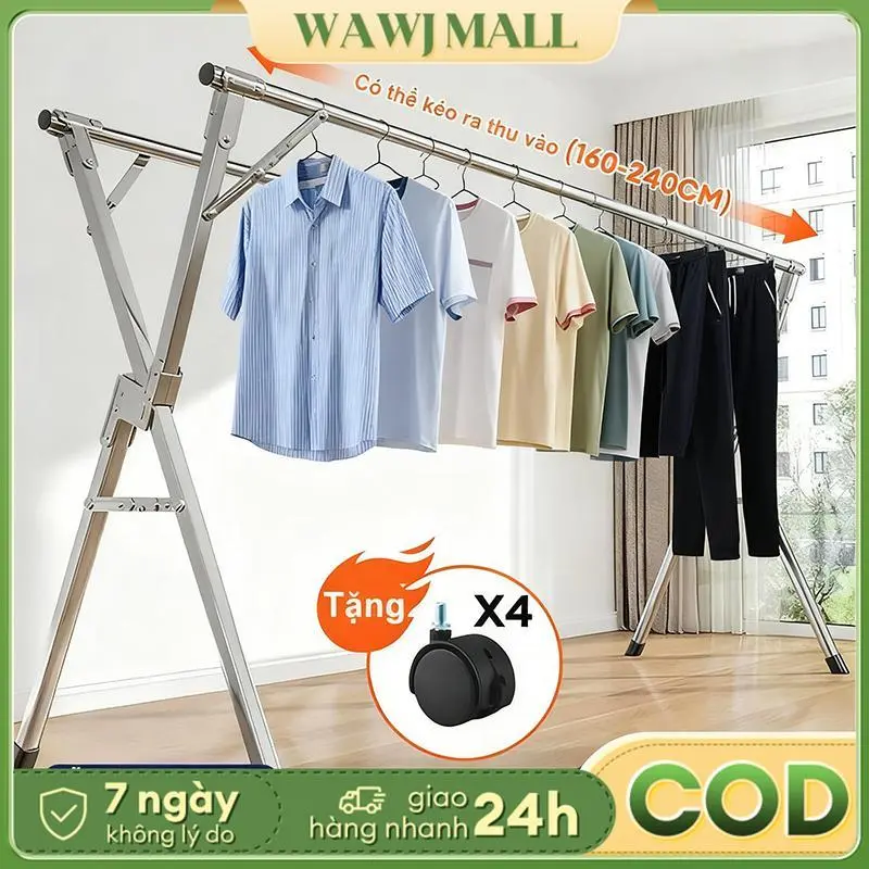 Giá phơi quần áo có thể co giãn và gấp gọn , giá phơi chăn trong nhà hoặc ngoài trời, chắc chắn và ổn định, không cần lắp ráp, sẵn sàng sử dụng khi nhận được.