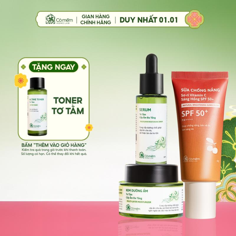  Bộ Chăm Sóc Da 3 Bước Sữa Chống Nắng Sơ-ri Vitamin C Serum Kem Dưỡng Cấp Ẩm Đa Tầng Tơ Tằm Cỏ Mềm 
