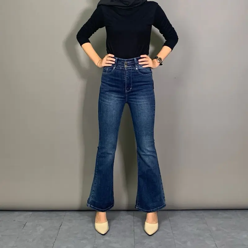 HAZEE - Jessi | Celana Jeans Wanita Cutbray Highwaist Panjang Bahan Melar Nyaman Premium Kancing 2 Kaki Jenjang Keren Stretch 2