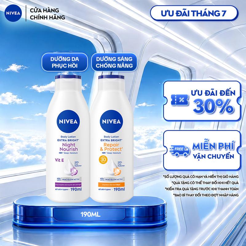 [K] Sữa Dưỡng Thể NIVEA Dưỡng Sáng Mịn Da Ban Đêm | Phục Hồi Chống Nắng (190 ml) - 98925/99562