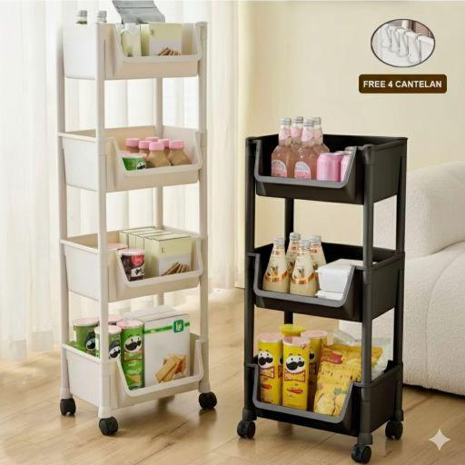 Modern Black 4-Layer Utility Cart - Space-Saving Rolling Organizer for Kitchen/Home A22 Hitam A14