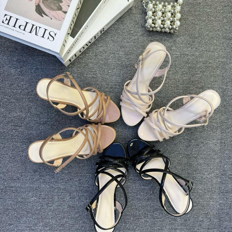 Chân dày tăng size Giày cao gót 10 phân love begins_ Sandal 4 dây chéo hậu cài chéo gót loe sang chảnh_Mã 96