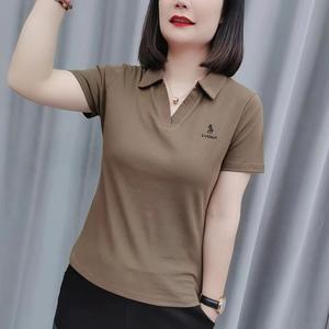 filipinina modern short sleeve women's polo shirts korean style casual stretch lapel t-shirts ladies stand collar tees