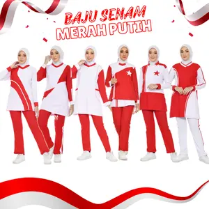 NANO SPORTSWEAR BAJU SENAM MUSLIM MERAH PUTIH / BAJU SENAM MUSLIM WANITA