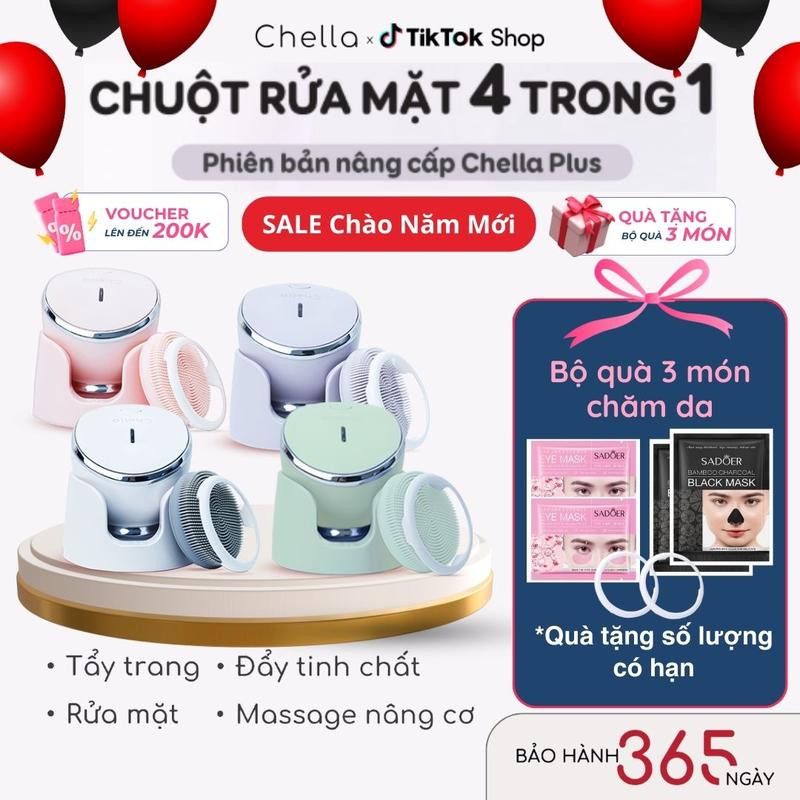  Chuột Rửa Mặt Chella 4 trong 1 - Máy Rửa Mặt kiêm Tẩy Trang Đẩy Tinh Chất và Nâng Cơ - Bảo hành 365 ngày 