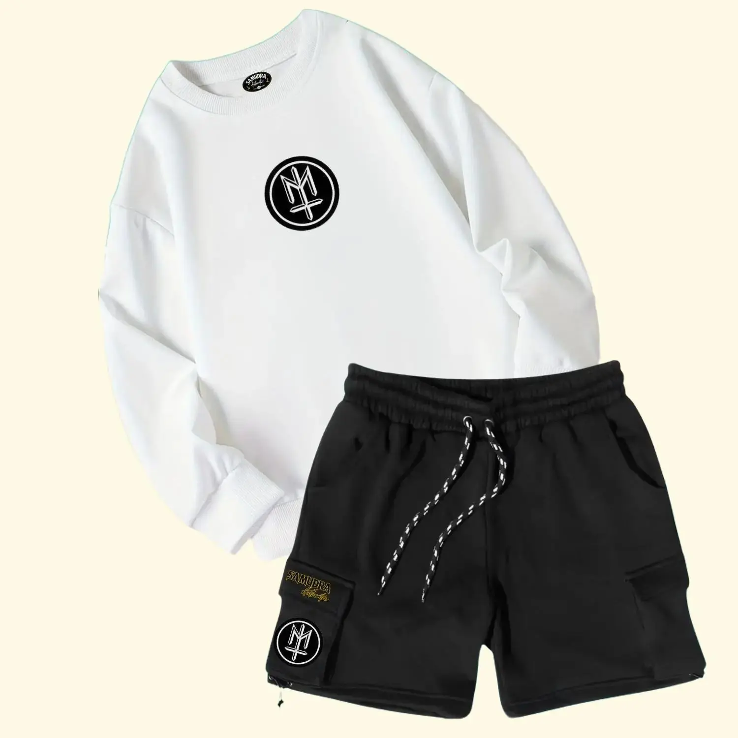 COD Oneset Switer Celana Pendek Pria Wanita Distro Stelan Crewneck Celana Cargo Bahan Flece Brend Size M L XL XXL Jumbo Oversize Polos Hitam Sweater Katun Setelan Atasan Panjang sweater  satu set setelan  hoodie setelan  cargo cowok
