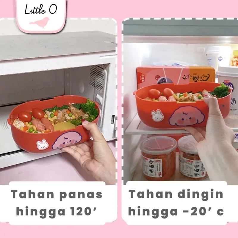 Little O BEAR DUCK 2 layers lunch box set with cutlery tempat bekal dua susun kotak bekal anak tempat bekal karakter kotak bekal murah 5