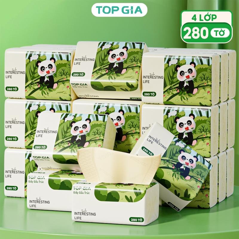 (Khuyến mãi) Giấy ăn gấu trúc Topgia thùng 30 gói 4 lớp cao cấp, mềm mịn an toàn cho gia đình