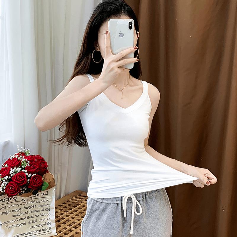 Áo Vest Yếm Cho Nữ, Màu Trơn Dáng Ôm, Lưng Gợi Cảm, Cổ Chữ V, Không Tay, Thích Hợp Cho Mùa Hè, Áo Vest Cơ Sở 3