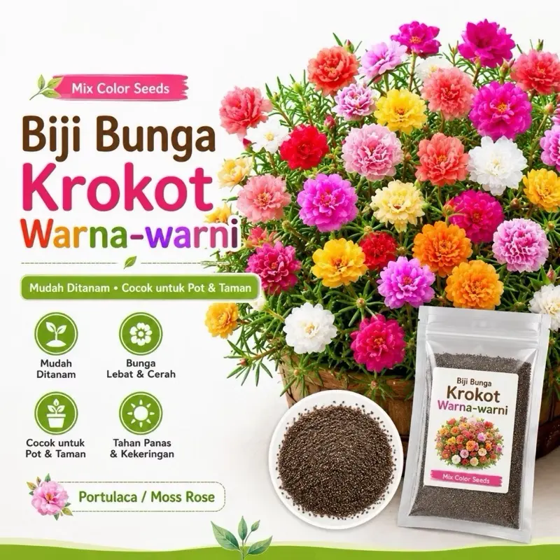 200 Benih Bunga Krokot Moss Rose Mixed