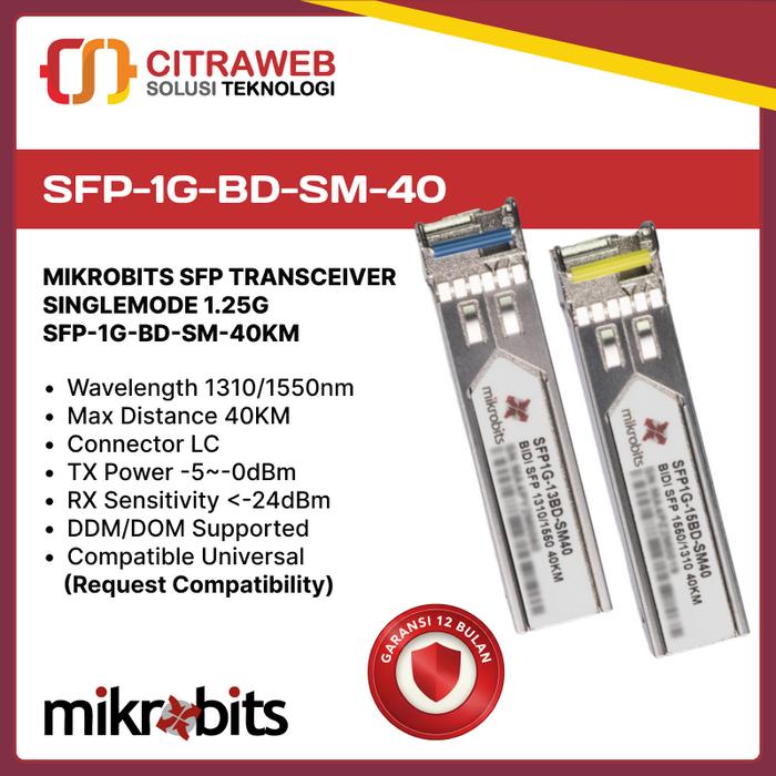 Gambar Mikrobits SFP Transceiver SFP-1G-BD-SM-40KM dari Citraweb Kab. Sleman Tokopedia