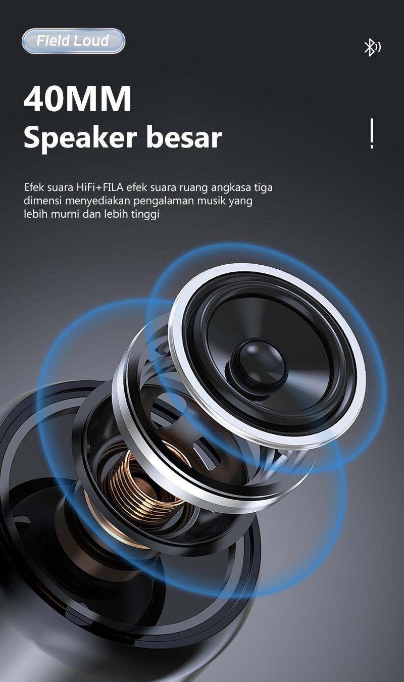Headphone Bluetooth nirkabel over-ear dengan masa pakai baterai yang sangat lama dan peredam bising, kompatibel dengan ponsel