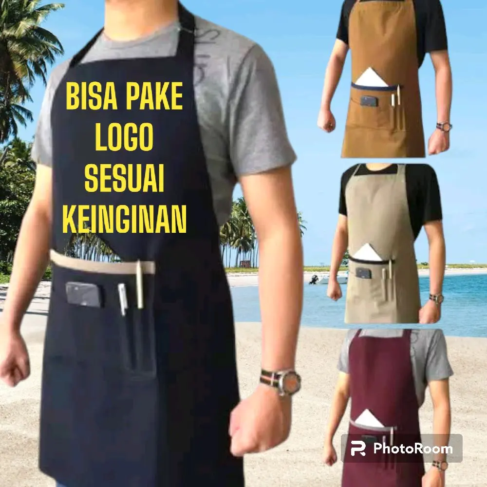 Apron costum bordir BISA PAKE LOGO SESUAI KEINGINAN celemek buat Tali tanpa lap rose gold