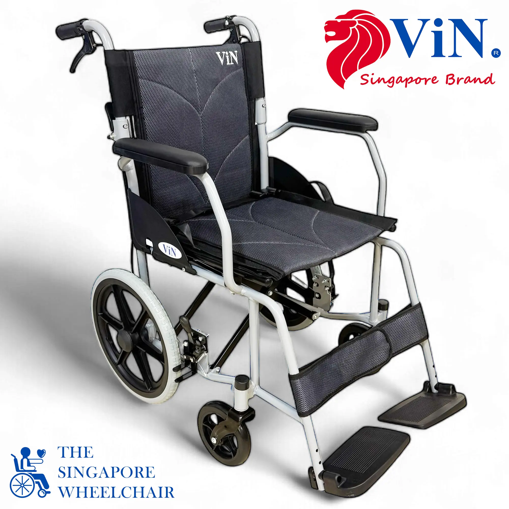 ViN-11AS Lightweight Wheelchair Hold 100 kg | Hold Weight 11.5 kg | Seat Width 18 Inches / 45 cm Foldable Pushchair for Elderly Portable and Compact for for Car Boots