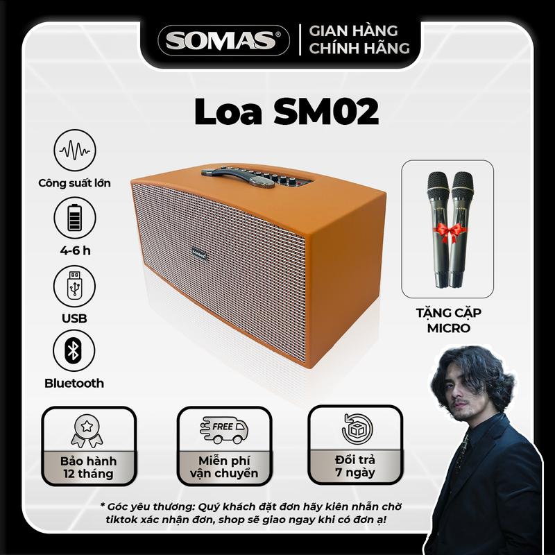 DCK - SOMAS Loa xách tay Bluetooth SM-02 Công Suất lớn Karaoke Hay Tặng kèm 02 Micro cao cấp Nghe Nhạc Cực Hay Âm Thanh Lớn Sống Động Pin Trâu Chính Hãng BH 12 Tháng