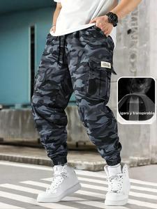 Pantalones de trabajo de camuflaje para hombre, delgados y transpirables con bolsillos de solapa, cintura con cordón y cinturón, ropa casual para senderismo y campamento en todas las estaciones
