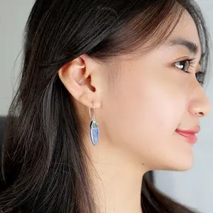 Anting Hook Wanita Natural Blue Kyanite Perak Asli 925 Kiyanita