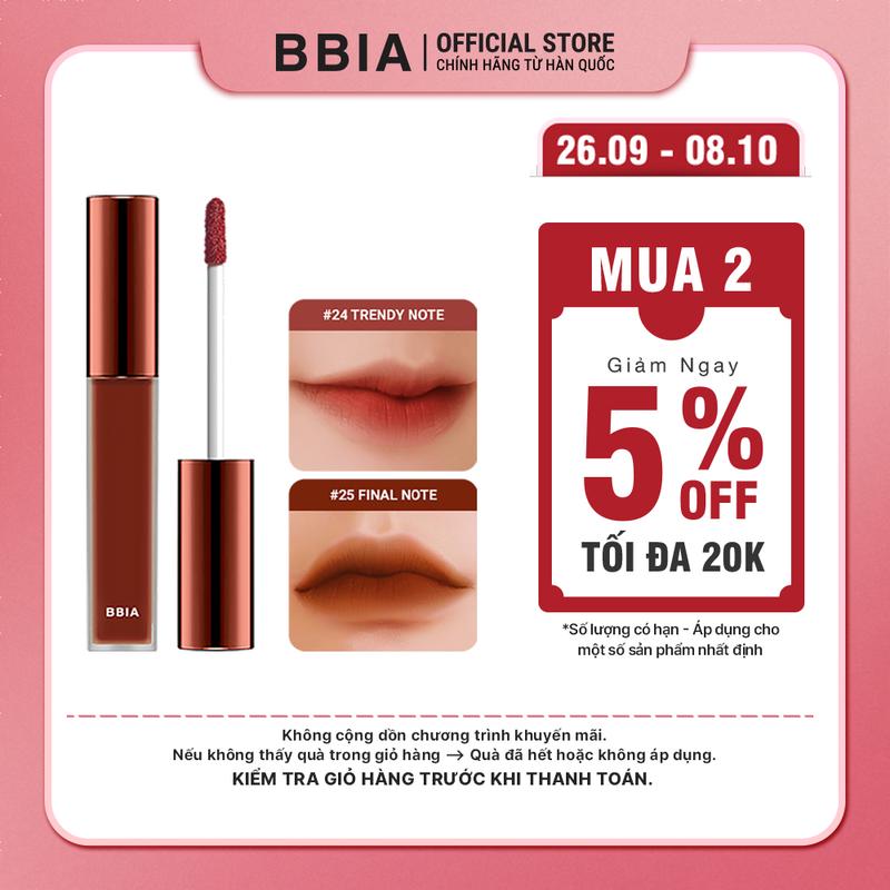 [BBIA] [Version 5] Son kem lì bền màu, mịn như nhung BBIA Last Velvet Lip Tint 5g