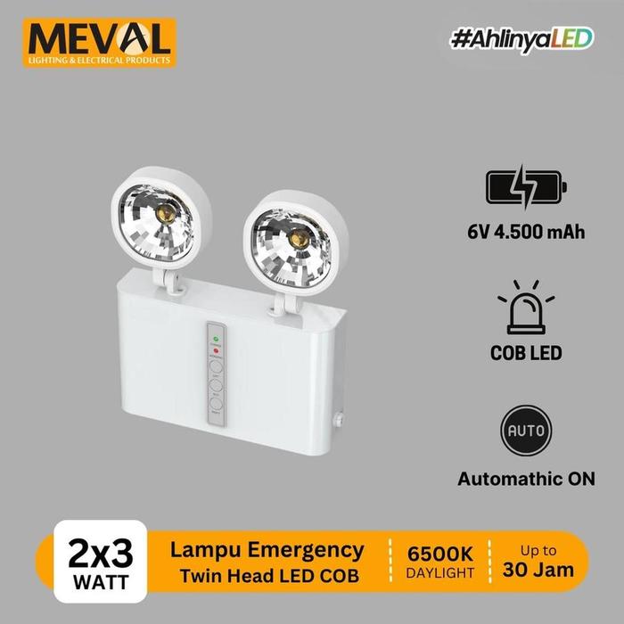 Jual MEVAL LAMPU EMERGENCY DARURAT TWIN HEAD RECHARGEABLE MP2-02A ...