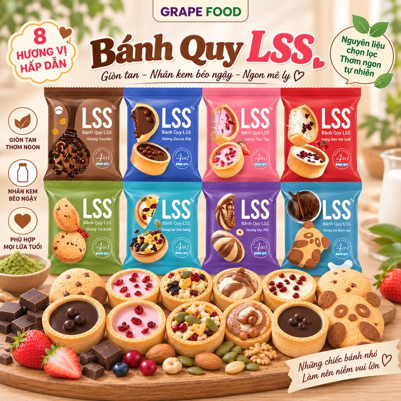 Lss Bánh Quy Bơ Sữa Nhân Kem Socola Chip Mix Vị 300g/500g/1kg Thơm Ngon Giòn Tan Ăn Vặt