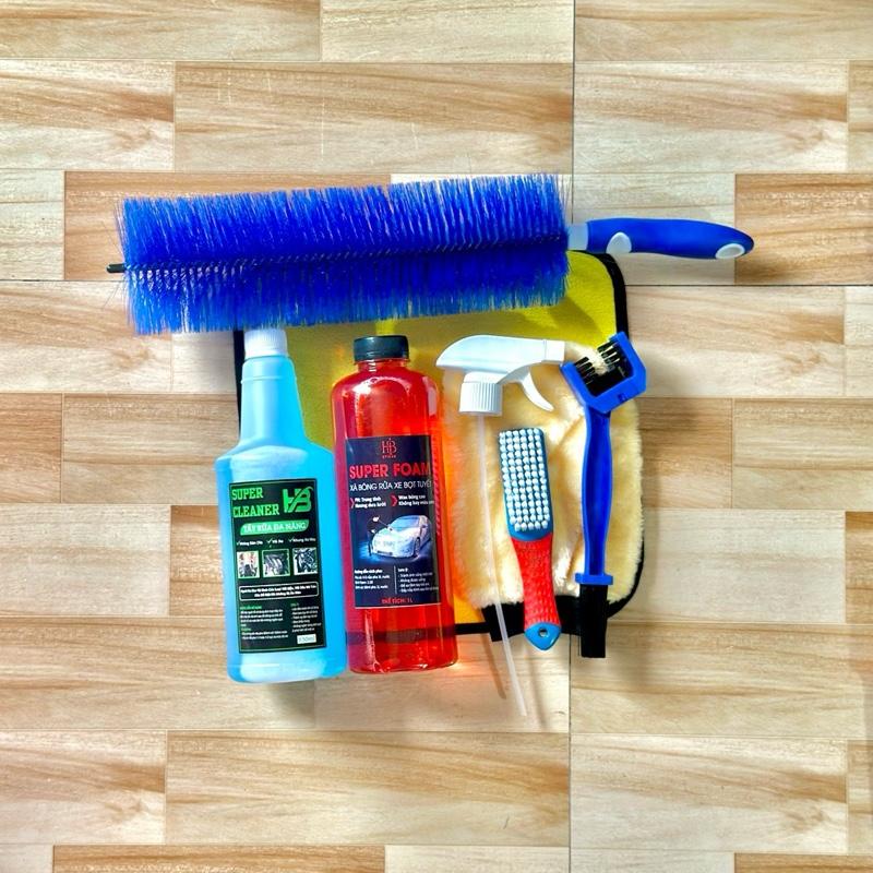 Combo super clener dung tích 850ml rửa sên + xà bông rửa xe 1l + chổi 45cm rua xe kèm dụng cụ rửa xe khăn lau xe Phụ Kiện