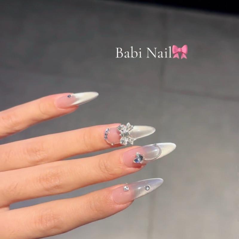 Babi Nailbox thiết kế -N128 mắt mèo cực quang mix charm nơ hottt siu iuuu