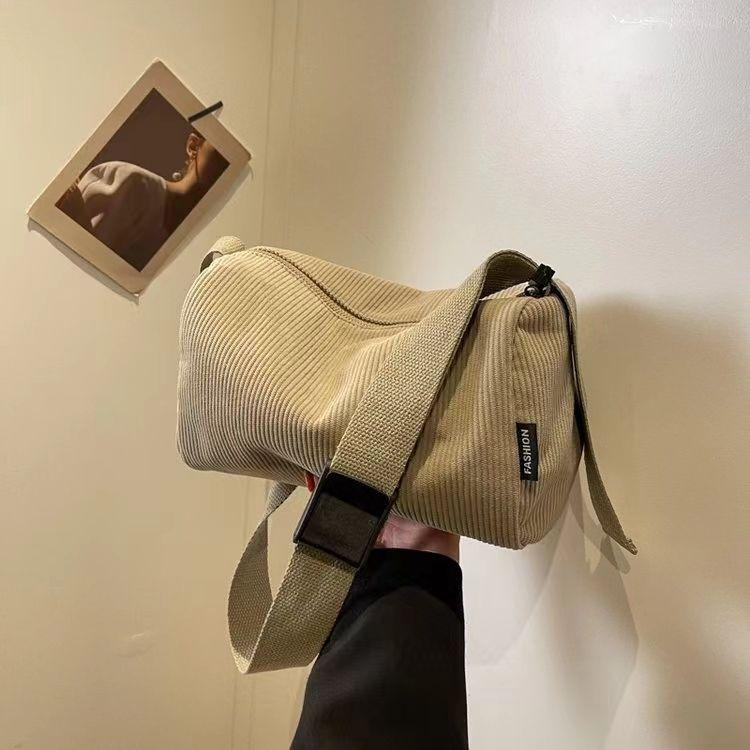 Túi Vải Bố Thời Trang Dành Cho Nữ Hàng Mới Về Túi Đeo Vai Nhung Sọc Túi Đeo Chéo Nhỏ Túi Gối Đi Làm Túi Đeo Chéo Bag Tote Kem Da