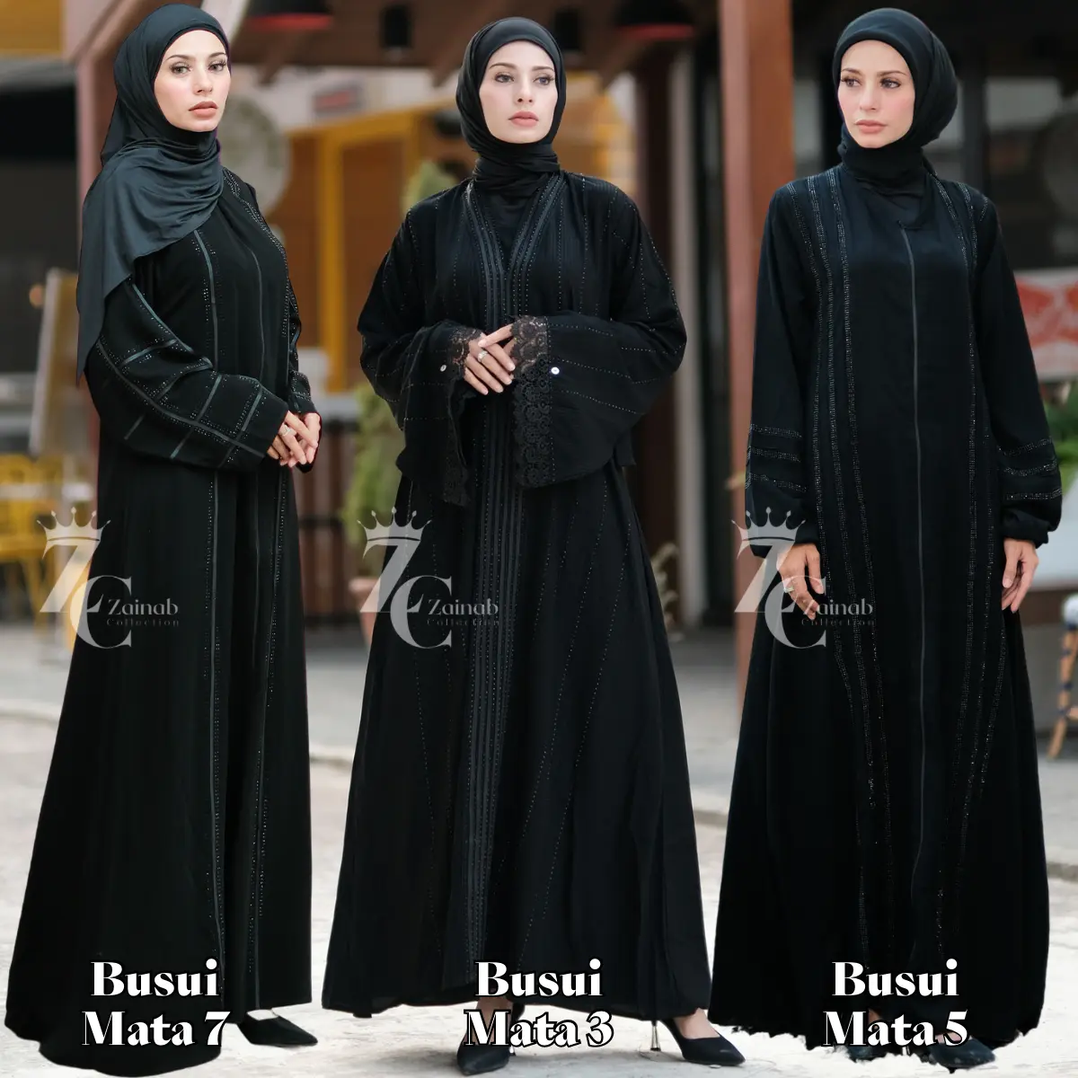 Abaya busui mata-mata gamis hitam wanita by.zainab collection Gamis Muslim Baju Lebaran 2024 Dewasa Arab Syari Kombinasi Tangan Maxi Dress