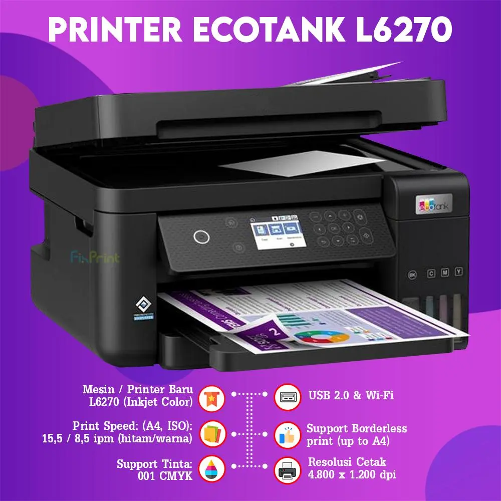 Epsn EcoTank L6270 A4 Wi-Fi Duplex All-in-One Ink Tank Printer ADF | Printer L6290 L6390 L6490 L5290 L6370 Epson Colour Wireless