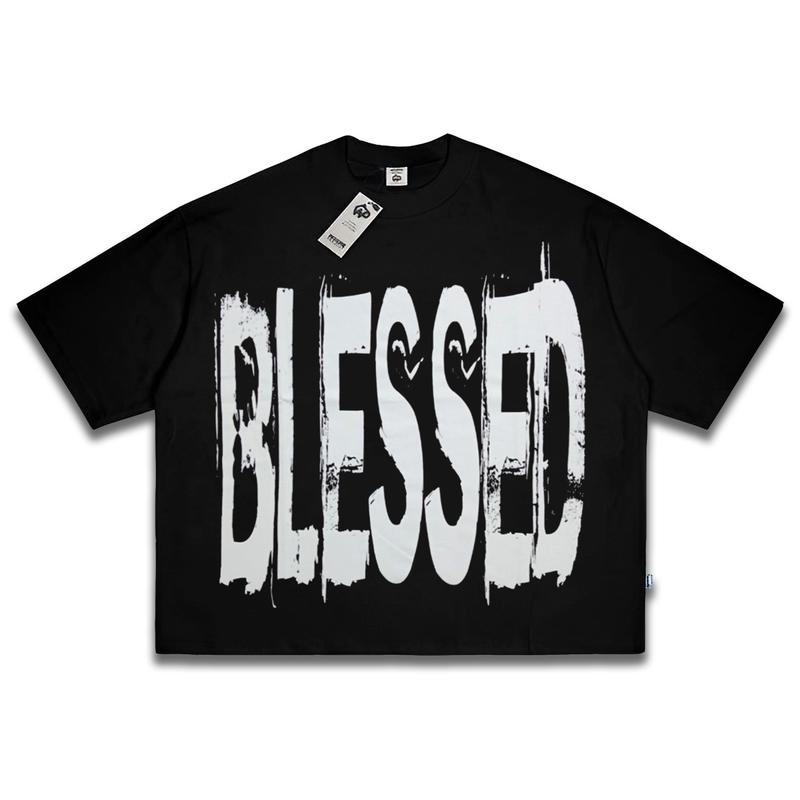 Baju Skena Boxy Fit Pria Wanita Dewasa Oversize BLESSED Vintage T-shirt Motif Keren Woopie Project Kaos Distro Cowok Katun 20s 200gsm Lembut Nyaman Sablon Platisol Printing 1