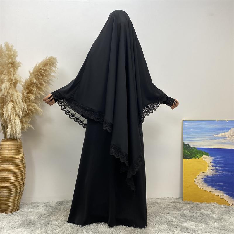 Product Introduction of 6693#  2 Piece Set Set Khimar (Jubah Free Khimar) New Fashion Prayer Muslims Women Lace Party Gift Dress And Khimar 9
