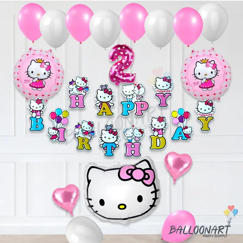 HELLO KITTY SIMPLE DEKORASI SET/BALON FOIL/DEKORASI ULANG TAHUN ANAK PEREMPUAN Balon 4